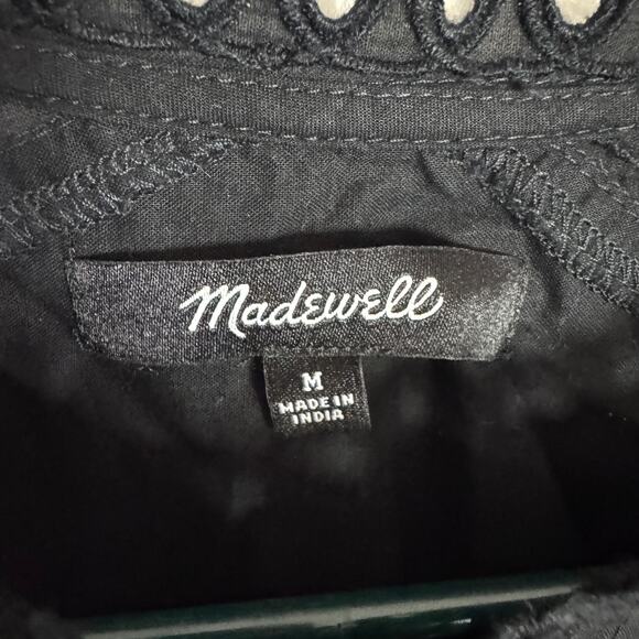 Madewell Lace-Inset Pintucked Button-Up Top Womens M Black Long Sleeve Eyelet - Picture 5 of 8
